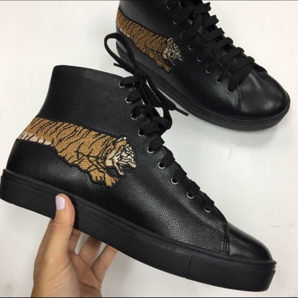 BLACK VEGAN LEATHER SPORTY TIGER SNEAKERS - Picture 2 of 7